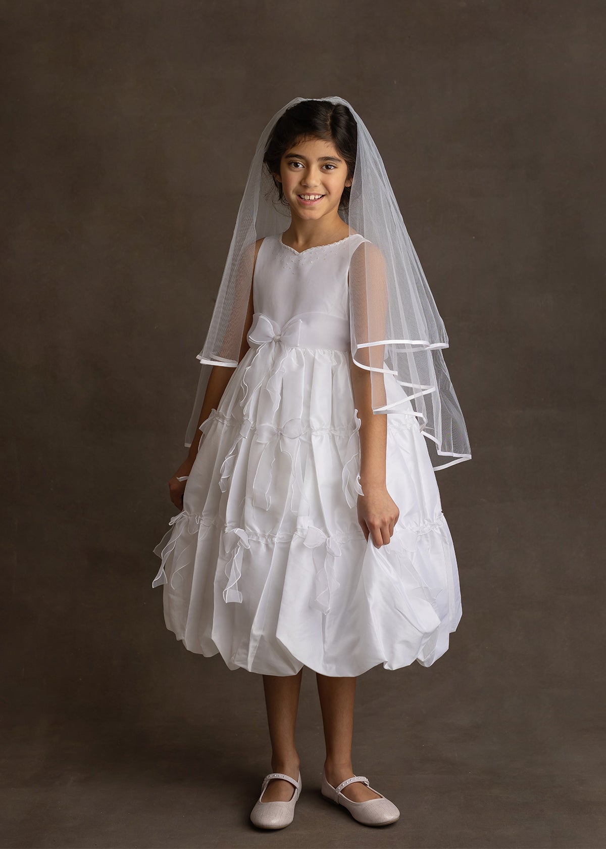 organza communion dress Elegant Girls' Satin First Communion Dress w/ Crystal Organza Skirt 12