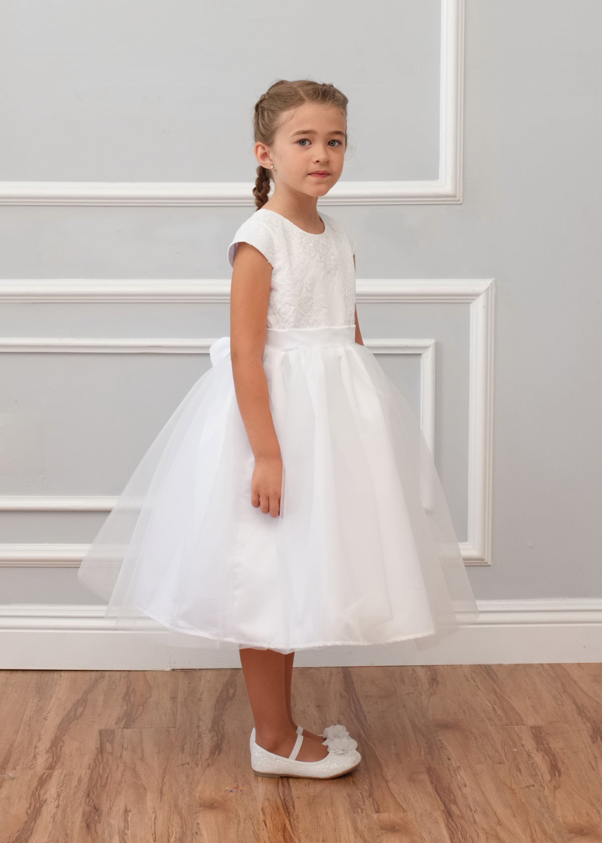 Tulle Over Satin Cap Sleeve Communion Dress Mabel + Honey Tulle Over Satin Cap Sleeve Communion Dress Mabel + Honey