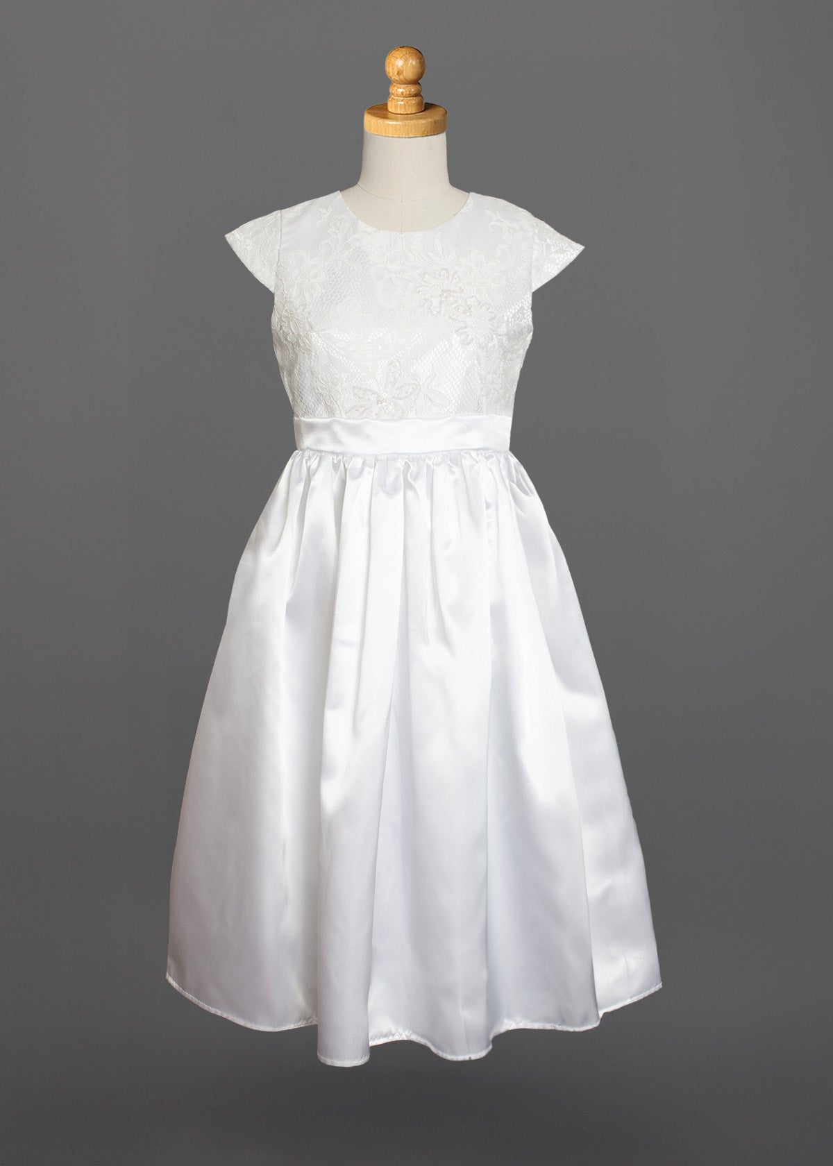 Satin and Lace Bodice Communion Dress w/ Hand Beaded Embellishments Satin and Lace Bodice Communion Dress w/ Hand Beaded Embellishments