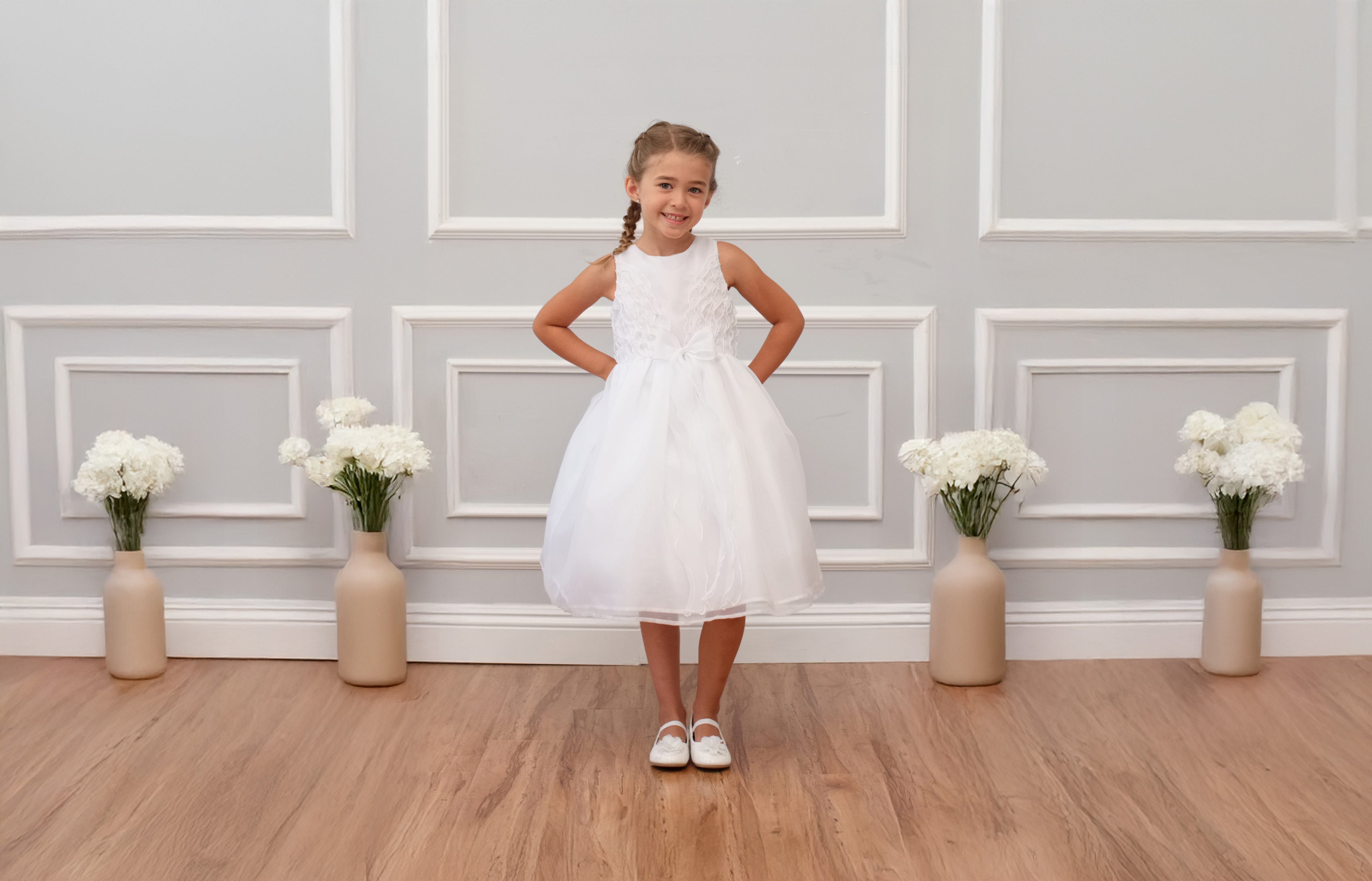 Girl Wearing an Elegant white Communion Dress