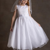 Sleeveless Satin Bodice with Beaded Neckline and Glitter Tulle Skirt