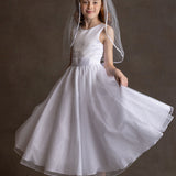 Sleeveless Satin Bodice with Beaded Neckline and Glitter Tulle Skirt