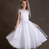 Sleeveless Satin Bodice with Beaded Neckline and Glitter Tulle Skirt