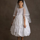 Taffeta Communion Dress w/ Organza Bow & Hand Beading Detail