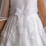 Taffeta Communion Dress w/ Organza Bow & Hand Beading Detail