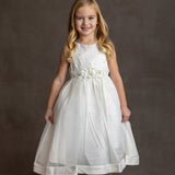 Ivory Satin and Organza Dress w/ Beaded Pearls