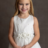 Ivory Satin and Organza Dress w/ Beaded Pearls