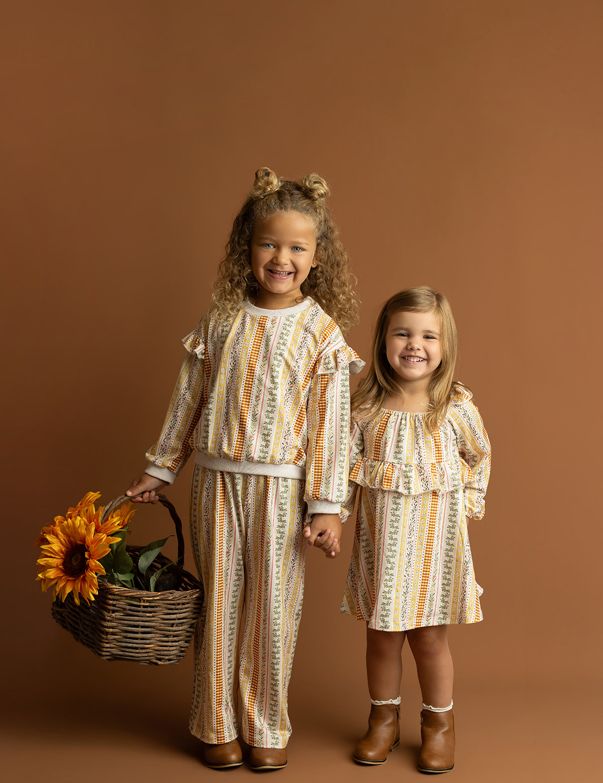 Buttercup Blossom Long Sleeve Print Ruffle Tie Shoulder A Line Dress