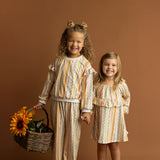 Buttercup Blossom Long Sleeve Print Ruffle Tie Shoulder A Line Dress