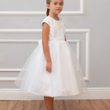 Tulle Over Satin Cap Sleeve Communion Dress