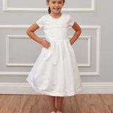 Taffeta Pleated Communion Dress with Beaded Cross Detail