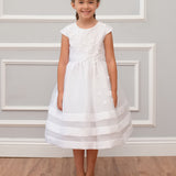 Taffeta Capped Sleeve Communion Dress with Flower Petal