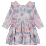 Purple Haze Rayon Dress Long Sleeve Tiered Tie Dye