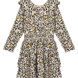 Piper Rayon Dress Long Sleeve Smocked Waist Leopard Print