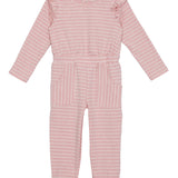 Jada Knit Romper Long Sleeve Ruffle Shoulder Striped Jumpsuit