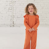 Candy Land Knit Two Piece Set Long Sleeve Ruffle Top and Jogger Pant