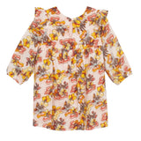 Sugar and Spice Dress Long Sleeve Ruffle Shoulder Floral Woven Dress