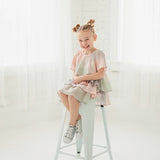 Blush Belle Woven and Knit Dress Cap Sleeve Tiered Shimmer Ruffle Dress