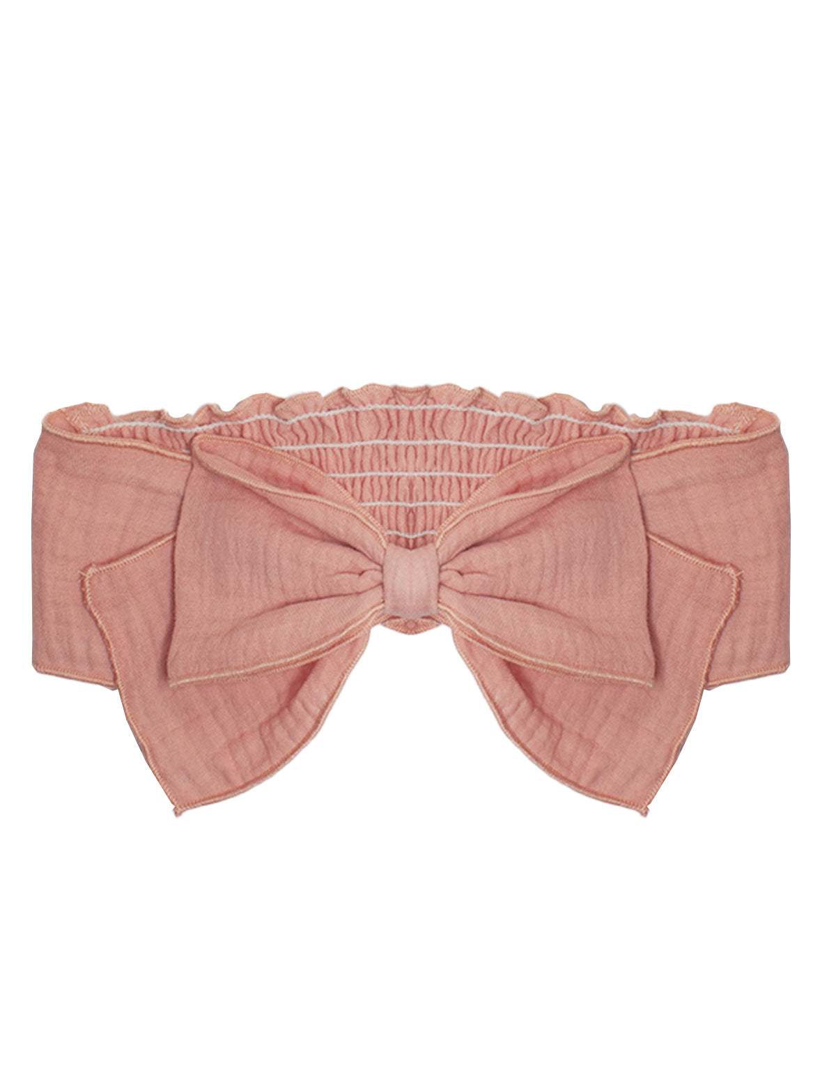 The Sweet Rasberry Headband by Mabel and Honey is a pink 100% cotton headband, featuring a large front bow and an elastic, gathered back band.