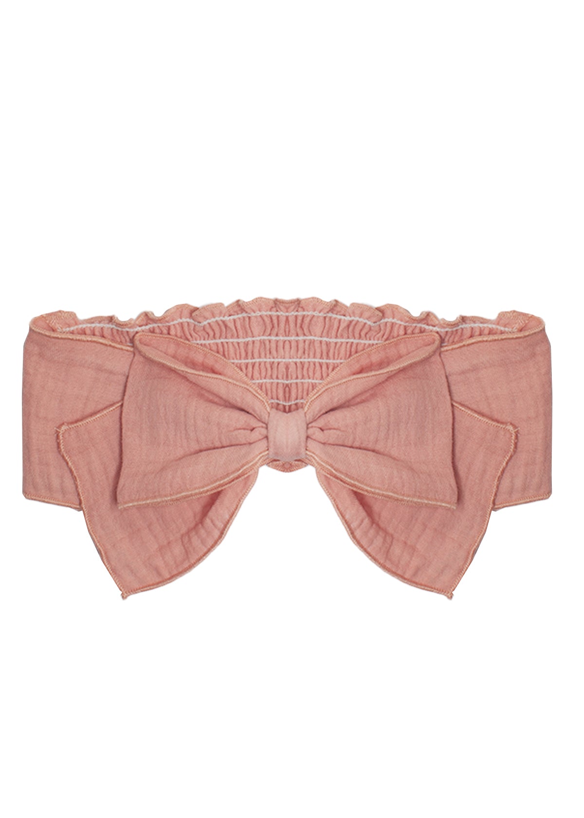 The Sweet Rasberry Headband by Mabel and Honey is a pink 100% cotton headband, featuring a large front bow and an elastic, gathered back band.