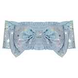 The Rockstar Headband by Mabel and Honey is a pastel blue, 100% cotton sash with a large bow, ruffled edges, and multicolored stars—an adorable baby hair accessory.
