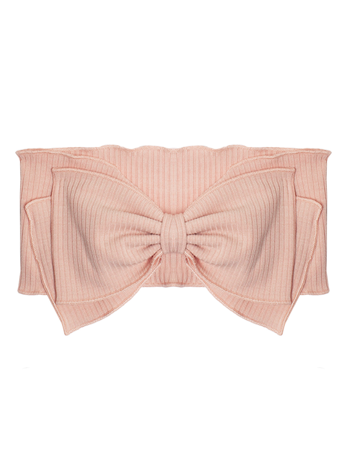 The Pink Petals Headband by Mabel and Honey is a light pink, ribbed 100% cotton baby hair accessory with a large matching center bow for added comfort and style.