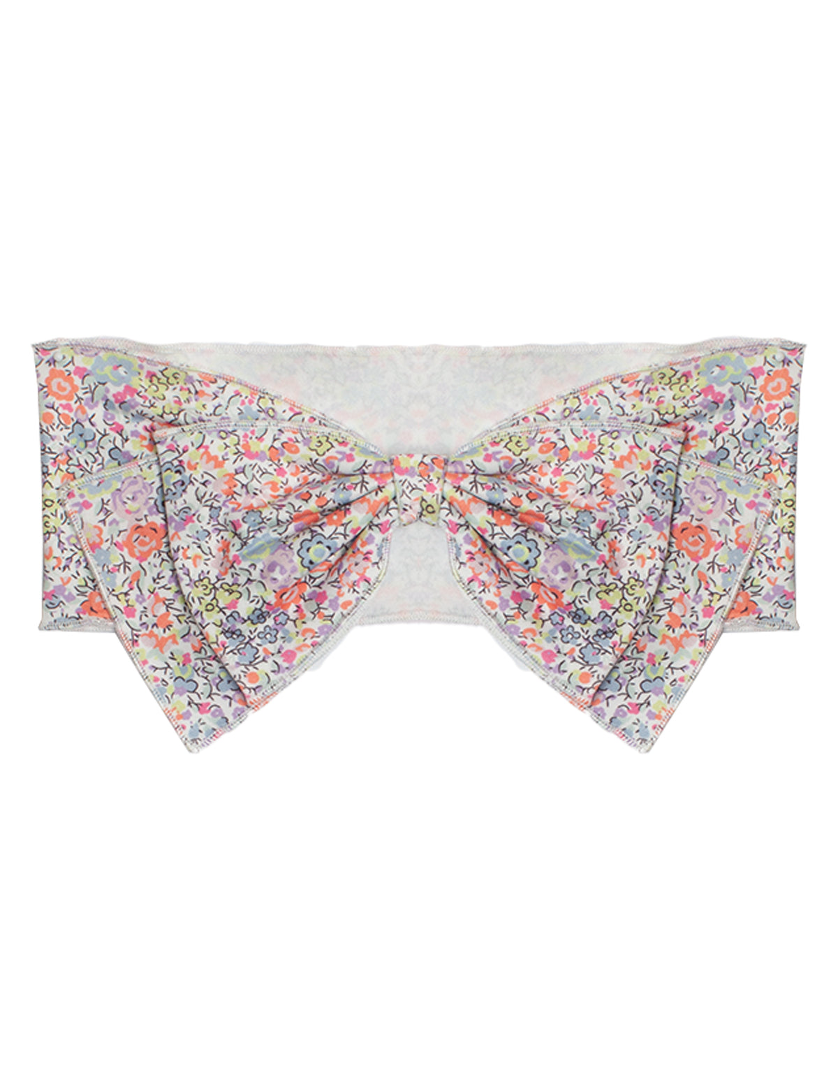The Addison Headband by Mabel and Honey is a strapless cotton bandeau top with a central bow and colorful floral print—beautifully complemented when paired with your favorite hair accessory.