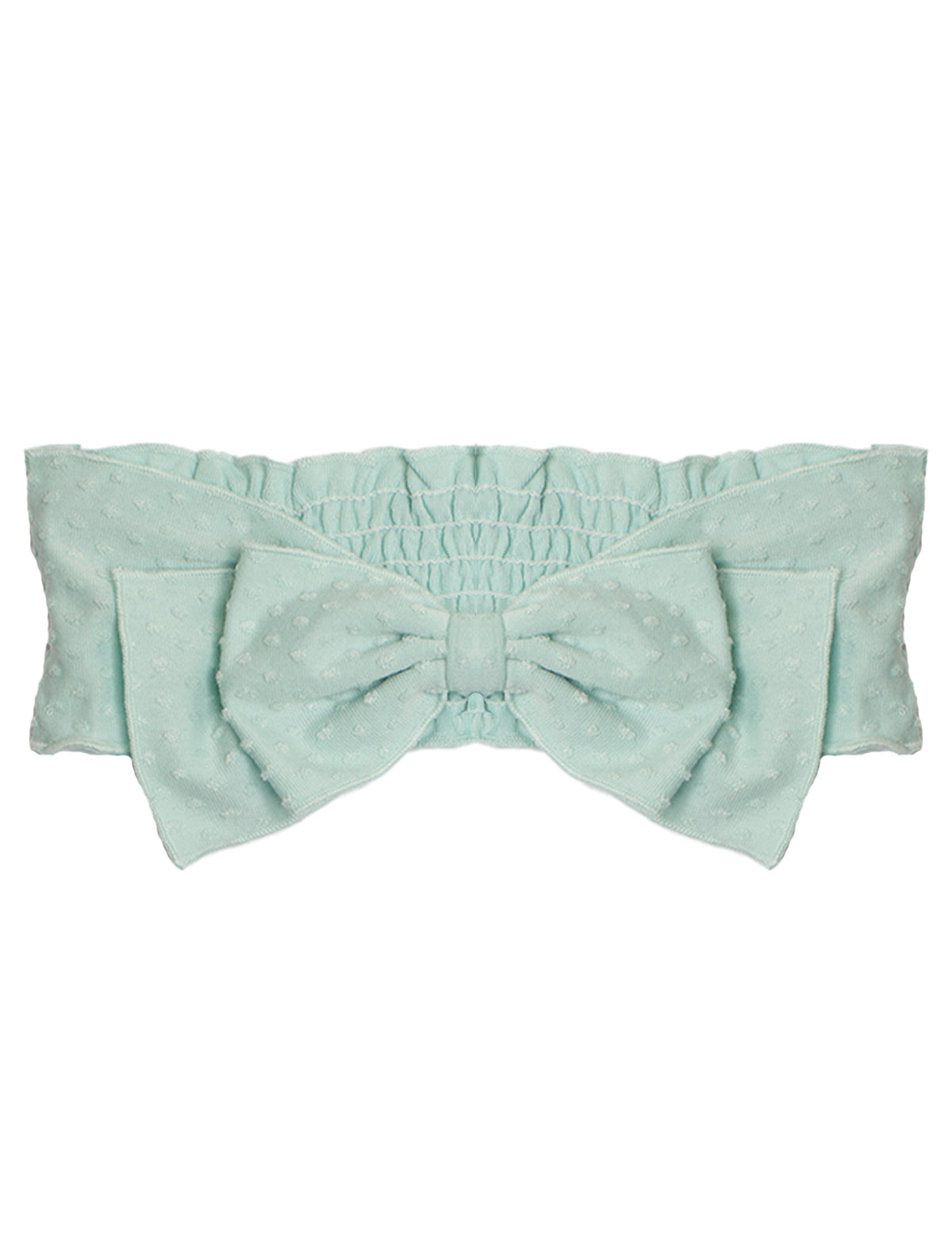 The Mabel and Honey Creamsicle Pink Headband is made from 100% cotton with a large center bow and ruched elastic back—an adorable hair accessory for babies.