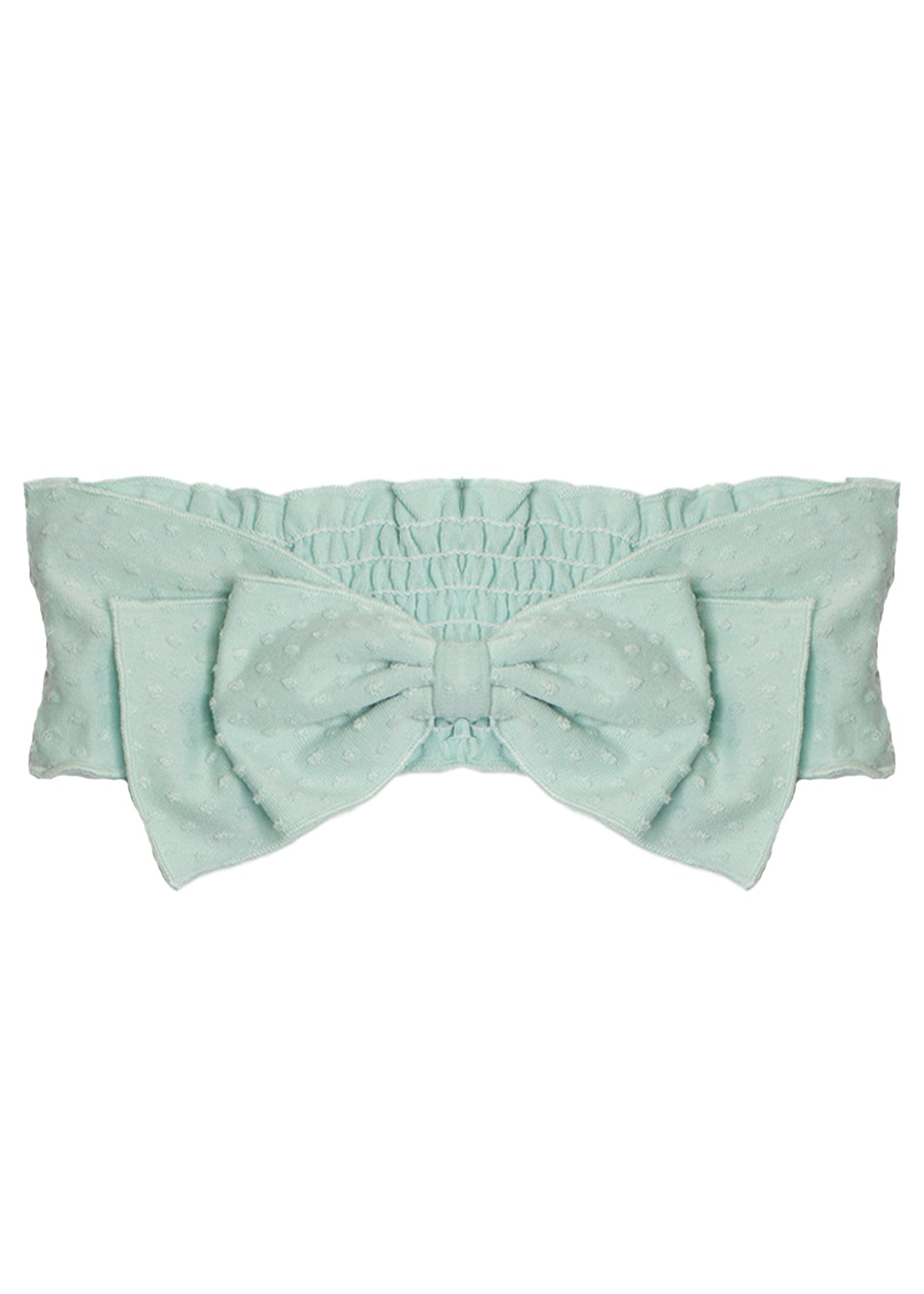 The Mabel and Honey Creamsicle Pink Headband is made from 100% cotton with a large center bow and ruched elastic back—an adorable hair accessory for babies.