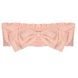 The Creamsicle Blue Headband by Mabel and Honey features a light blue, textured 100% cotton fabric and a large decorative bow at the center—an adorable accessory to add charm to any baby’s outfit.