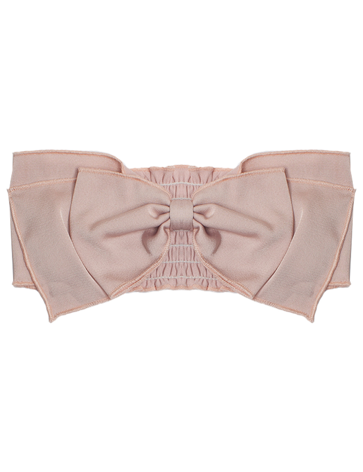 The Pretty in Pink Headband by Mabel and Honey features a wide blush pink band, a large central bow with ruched detailing, soft edges, and is crafted from 100% cotton for delicate comfort.