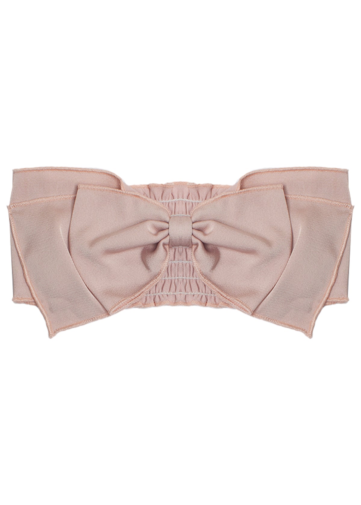 The Pretty in Pink Headband by Mabel and Honey features a wide blush pink band, a large central bow with ruched detailing, soft edges, and is crafted from 100% cotton for delicate comfort.