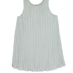 The Isobella and Chloe Wintermelon Dress is a sleeveless, light gray girls’ dress with a round neckline, relaxed fit, and elegant vertical pleats, shown laid flat on a white background.