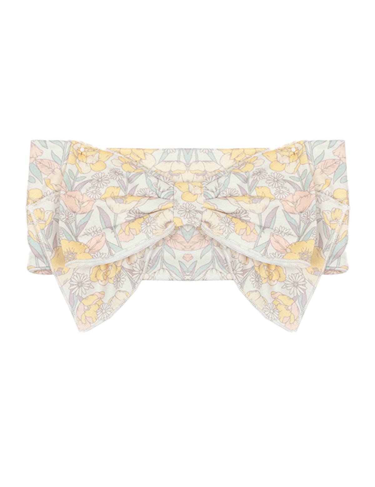 The Mila Floral Hair Accessory by Mabel and Honey features a pastel floral pattern in yellow, pink, and green on a white background.