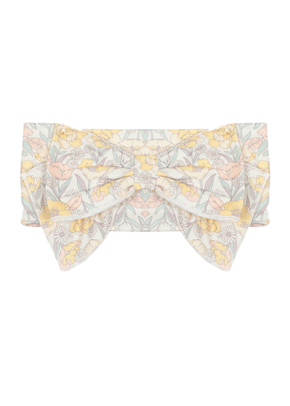 The Mila Floral Hair Accessory by Mabel and Honey features a pastel floral pattern in yellow, pink, and green on a white background.