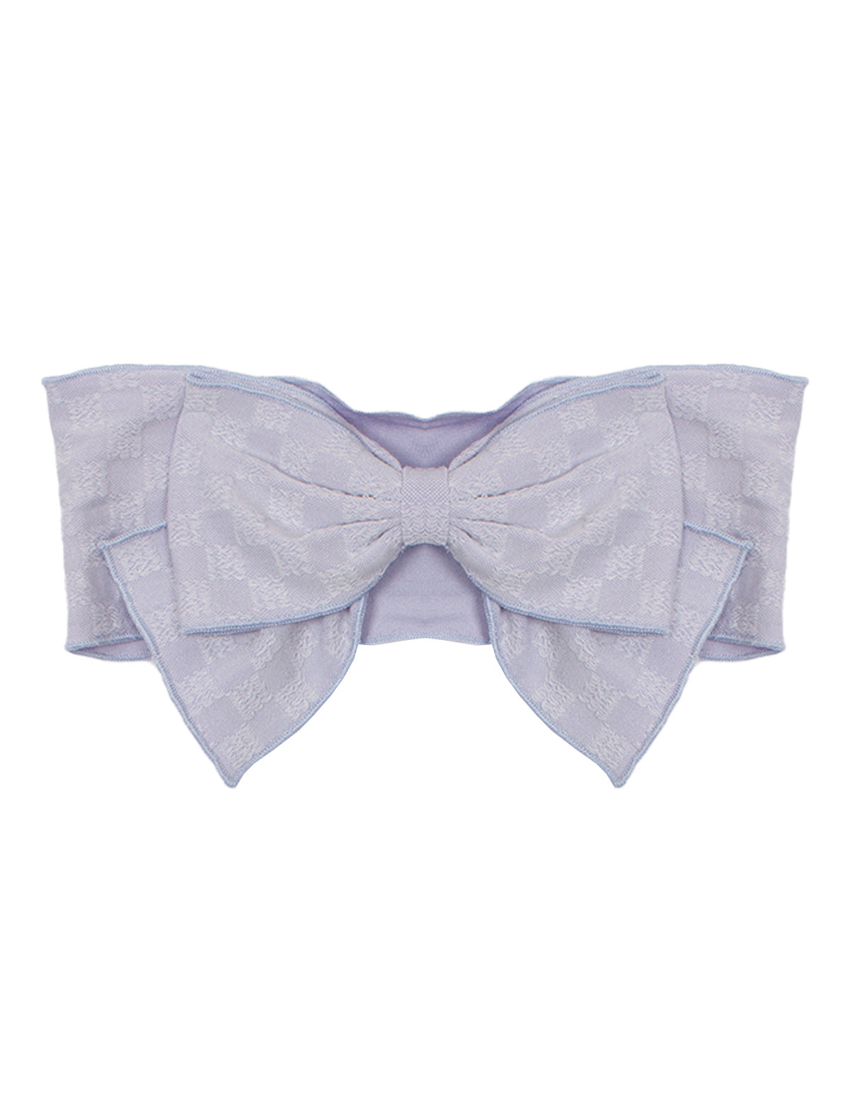 The Malibu Purple Hair Accessory by Mabel and Honey is a wide lavender lace hairbow with a large central bow, featuring textured patterned fabric and gently rounded edges.
