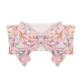 The Seashells by the Seashore Hair Accessory from Mabel and Honey is a baby girl headband with an oversized bow, featuring a charming seashell print with pastel starfish and fish motifs.