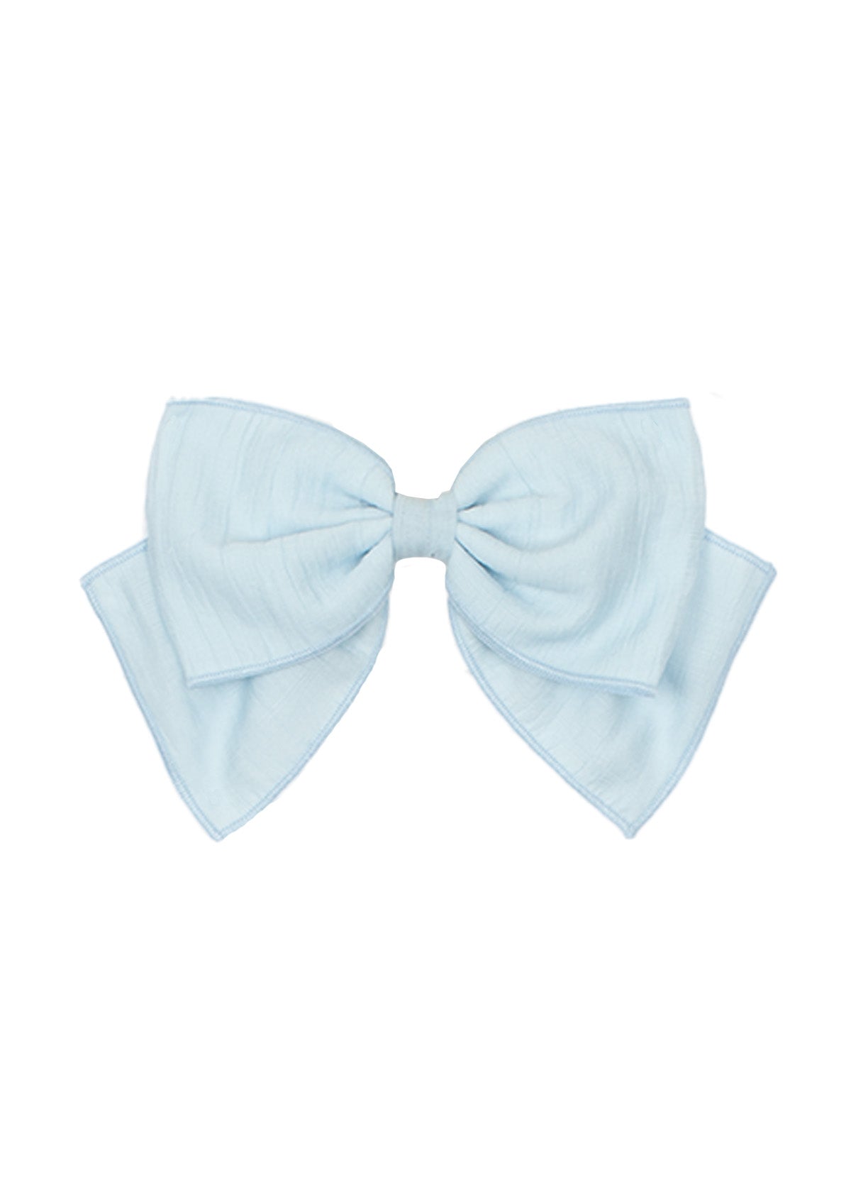 The Ella Hair Accessory by Mabel and Honey features a large, light blue fabric bow with layered, pointed ends—a charming girl's accessory displayed on a plain white background.