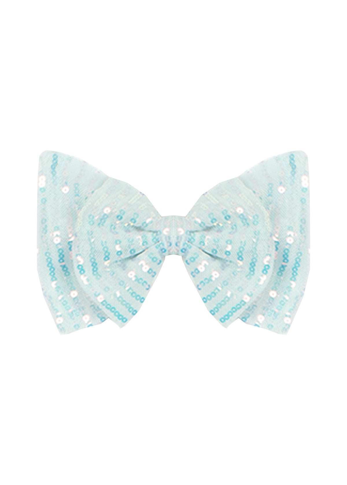 The Mabel and Honey Under the Sea Sequin Hair Accessory is a light blue girl's hair bow with a rounded shape, decorated with neat rows of shiny, iridescent sequins for sparkling style.