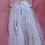 Comb Single Organza Bow w/ Double Veil and Mixed Beads