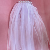 3" Comb w/ Pearls and Rhinestone Center w/ Double Veil