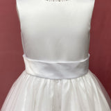 Sleeveless Satin Bodice with Beaded Neckline and Glitter Tulle Skirt