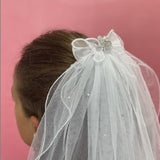 Double Organza Veil w/ Bow on 3" Comb