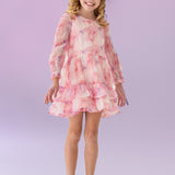 Berry Swirl Long Sleeve Tiered Dress