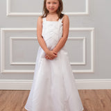 Criss Cross Beaded A-Line Communion Satin Dress