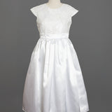 Satin and Lace Bodice Communion Dress w/ Hand Beaded Embellishments