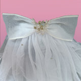Comb Single Organza Bow w/ Double Veil and Mixed Beads