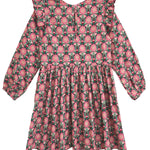 The Perfect in Pink Dress by Mabel and Honey is a charming, feminine long sleeve dress with pink floral print, ruffle details, knee-length cut, gathered waist, and elastic cuffs.