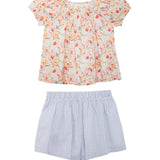 Blooming Florals Short Gathered Sleeve Two Piece Set