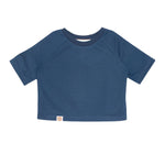 The Beckett and Bear Knox Blue Short Sleeve Top features a round neckline, breathable knit fabric, and a small rectangular logo tag at the hem. The shirt is displayed flat against a white background.